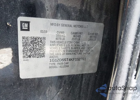 2019 Chevrolet Malibu Lt из США, поврежденный, VIN 1G1ZD5ST4KF152761